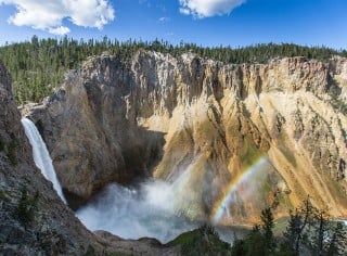 Yellowstone National Park Waterfall and double rainbow.