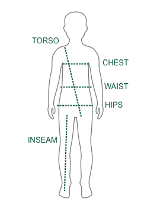 Kids' size chart graphic.