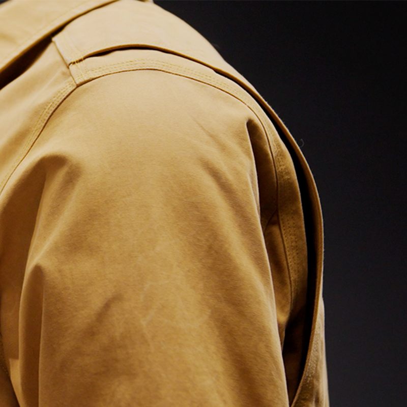 A close up detail image of the shoulder area of the utility jacket