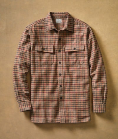 A laydown of a plaid Chamois Shirt.